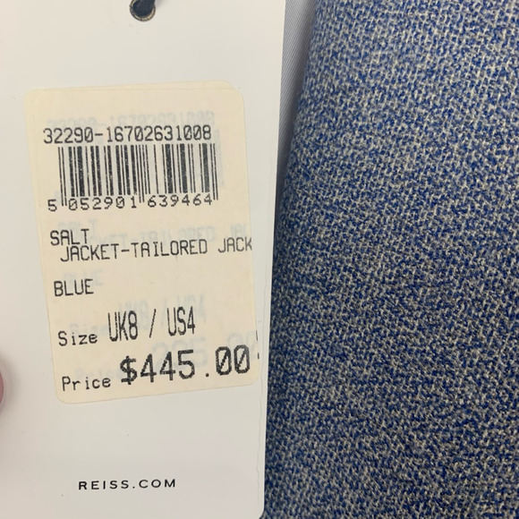 Reiss Blazer Jacket Blue Women's 100% Wool Tweed Tailored Long Sleeve 4 - Picture 6 of 6